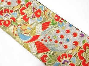 アンティーク　孔雀に唐花模様織出し袋帯（着用可）